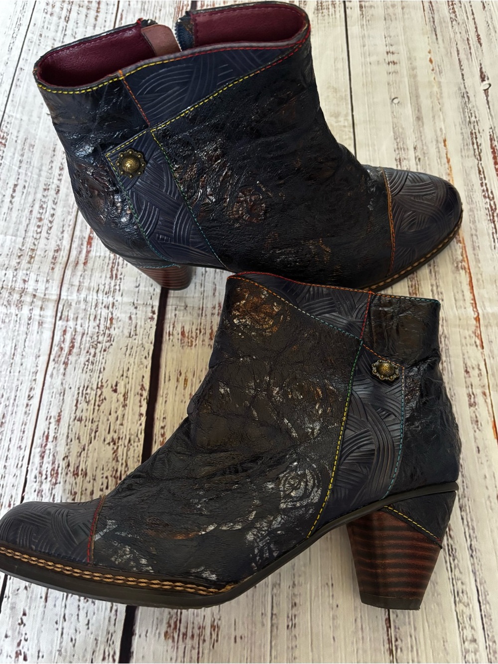Women’s Black Textured Leather Ankle Boots - Stylish Heel